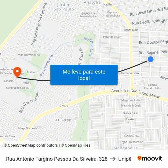 Rua Antônio Targino Pessoa Da Silveira, 328 to Unipê map