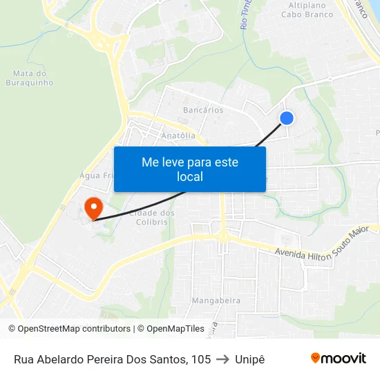 Rua Abelardo Pereira Dos Santos, 105 to Unipê map