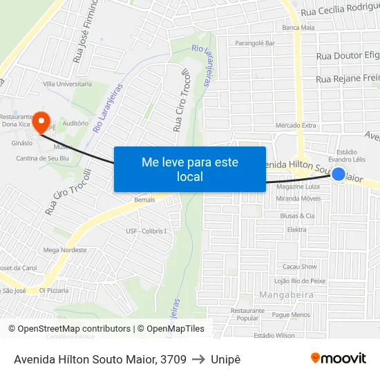Avenida Hílton Souto Maior, 3709 to Unipê map