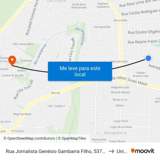 Rua Jornalista Genésio Gambarra Filho, 537-611 to Unipê map