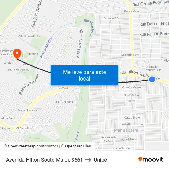 Avenida Hílton Souto Maior, 3661 to Unipê map