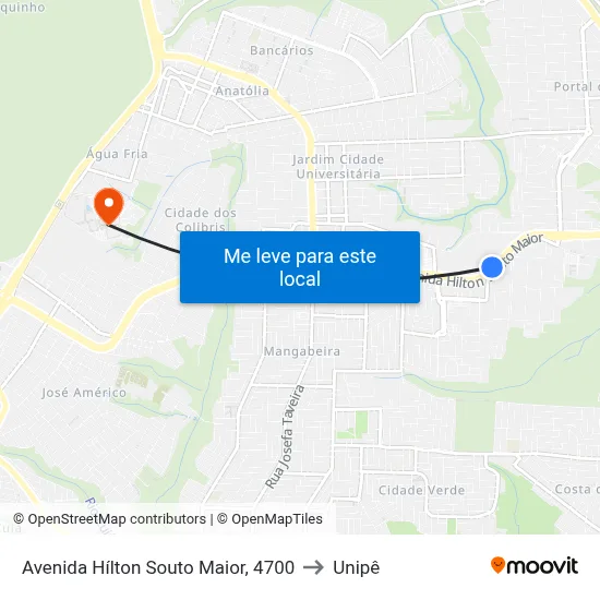Avenida Hílton Souto Maior, 4700 to Unipê map
