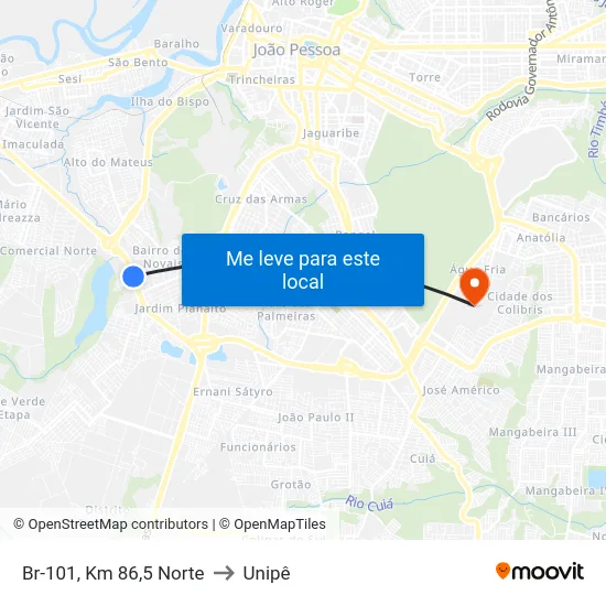 Br-101, Km 86,5 Norte to Unipê map