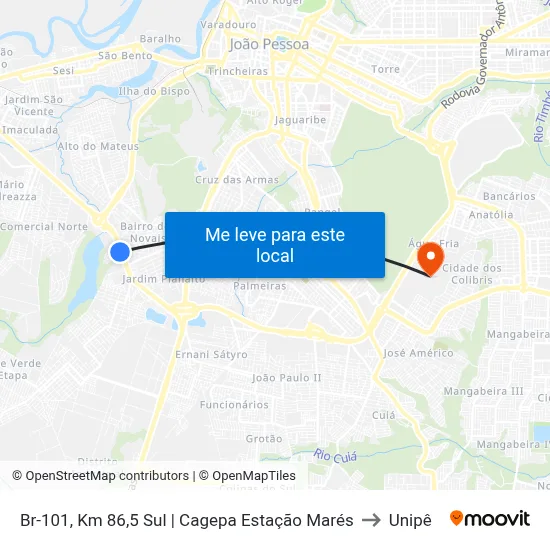 Br-101, Km 86,5 Sul | Cagepa Estação Marés to Unipê map