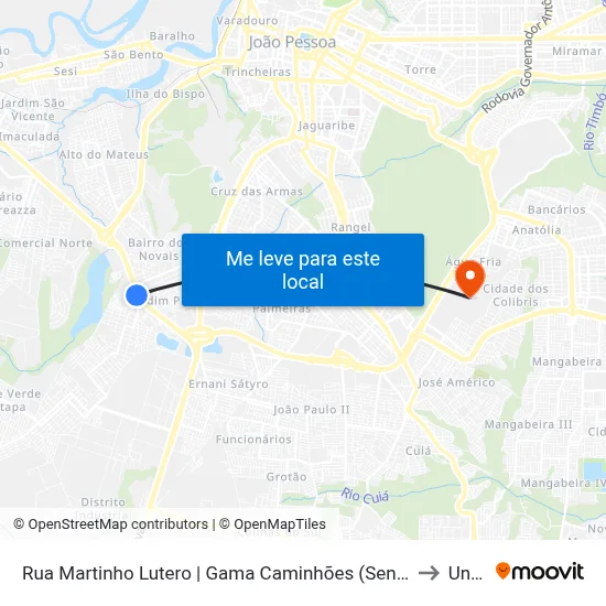 Rua Martinho Lutero | Gama Caminhões (Sentido Centro) to Unipê map