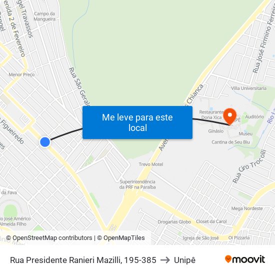 Rua Presidente Ranieri Mazilli, 195-385 to Unipê map