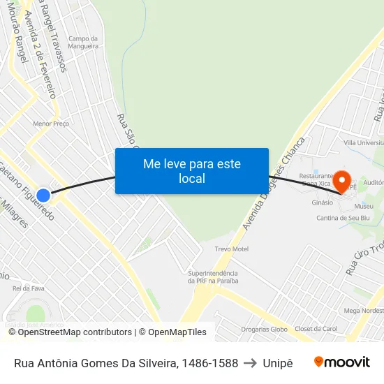 Rua Antônia Gomes Da Silveira, 1486-1588 to Unipê map