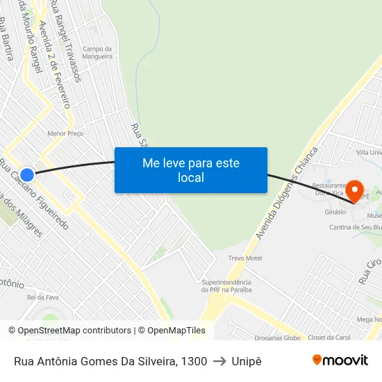 Rua Antônia Gomes Da Silveira, 1300 to Unipê map