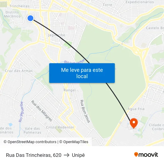 Rua Das Trincheiras, 620 to Unipê map