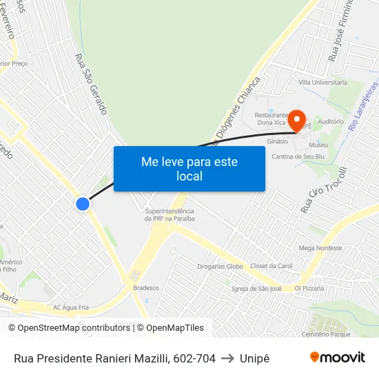 Rua Presidente Ranieri Mazilli, 602-704 to Unipê map