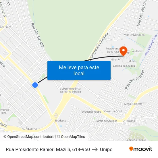 Rua Presidente Ranieri Mazilli, 614-950 to Unipê map
