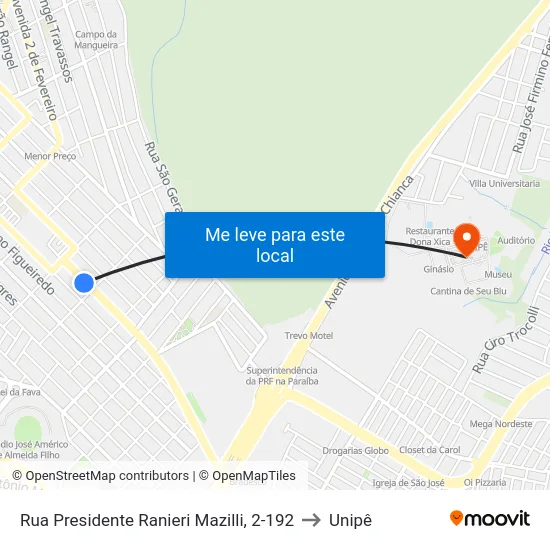 Rua Presidente Ranieri Mazilli, 2-192 to Unipê map