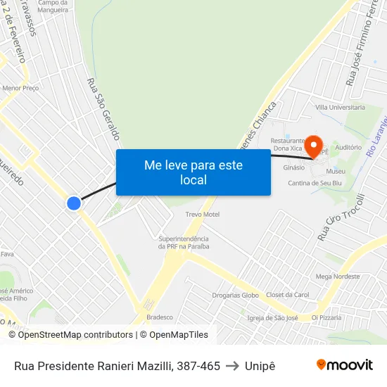Rua Presidente Ranieri Mazilli, 387-465 to Unipê map