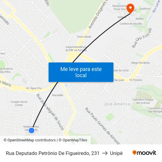 Rua Deputado Petrônio De Figueiredo, 231 to Unipê map