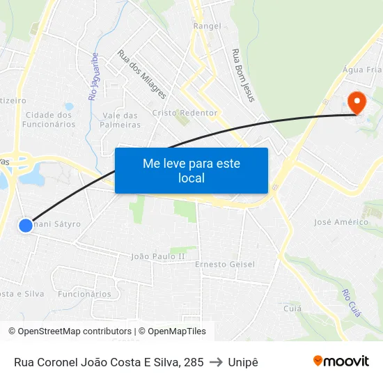 Rua Coronel João Costa E Silva, 285 to Unipê map