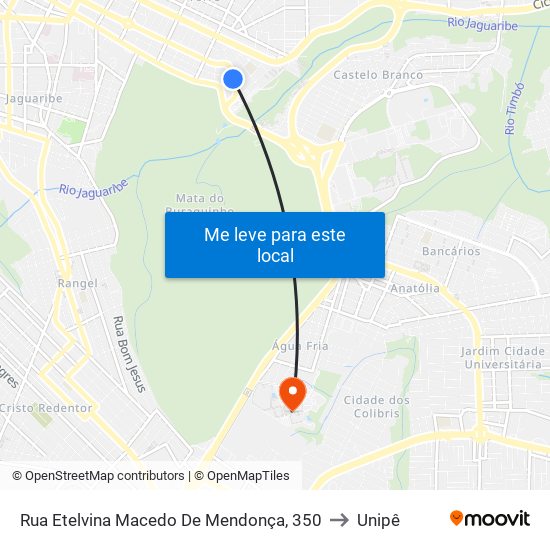 Rua Etelvina Macedo De Mendonça, 350 to Unipê map