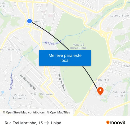 Rua Frei Martinho, 15 to Unipê map