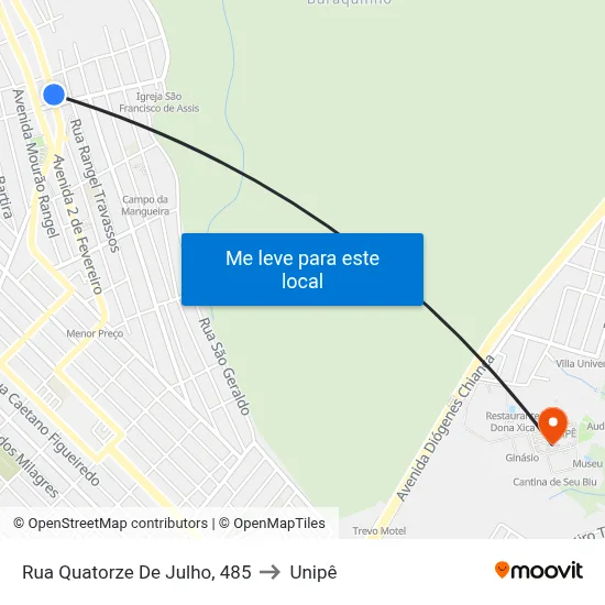 Rua Quatorze De Julho, 485 to Unipê map