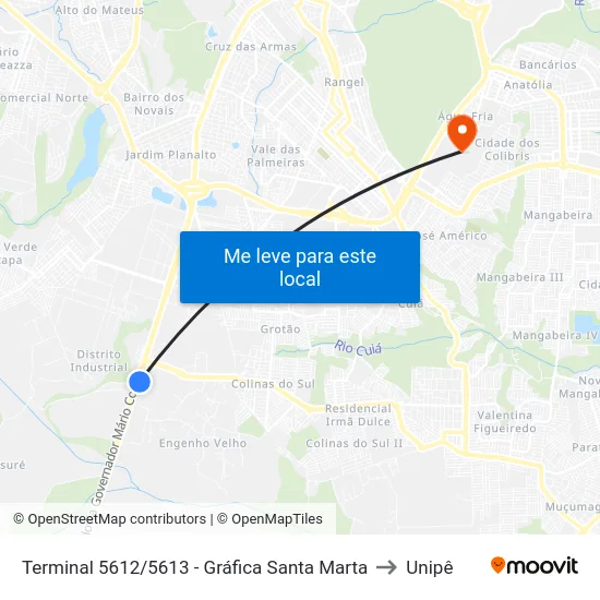 Terminal 5612/5613 - Gráfica Santa Marta to Unipê map