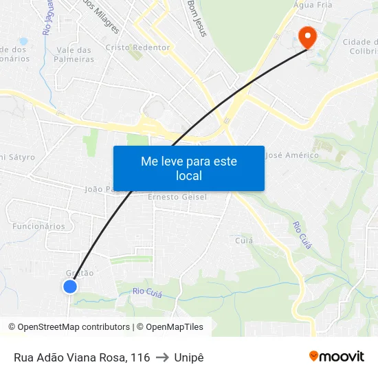 Rua Adão Viana Rosa, 116 to Unipê map