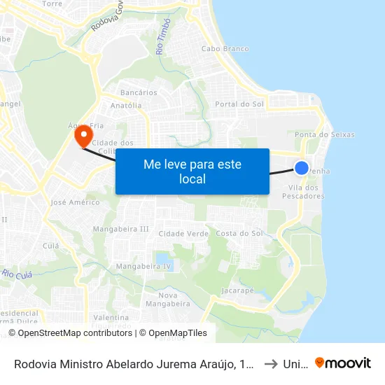 Rodovia Ministro Abelardo Jurema Araújo, 1936-2268 to Unipê map