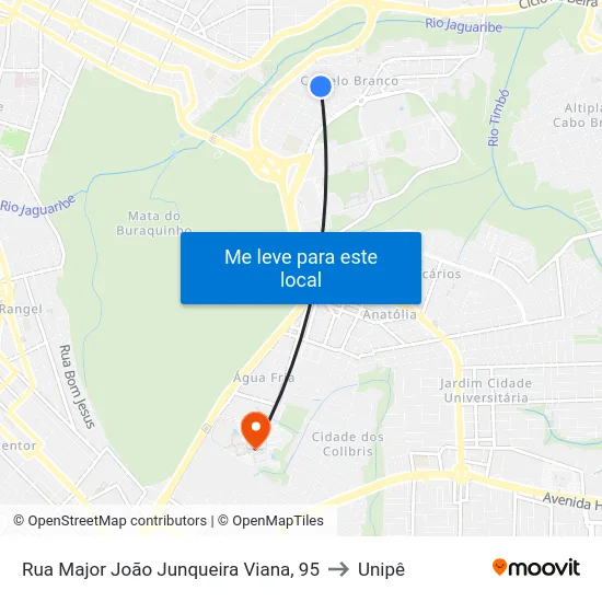 Rua Major João Junqueira Viana, 95 to Unipê map