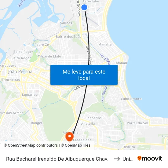 Rua Bacharel Irenaldo De Albuquerque Chaves, 2 to Unipê map