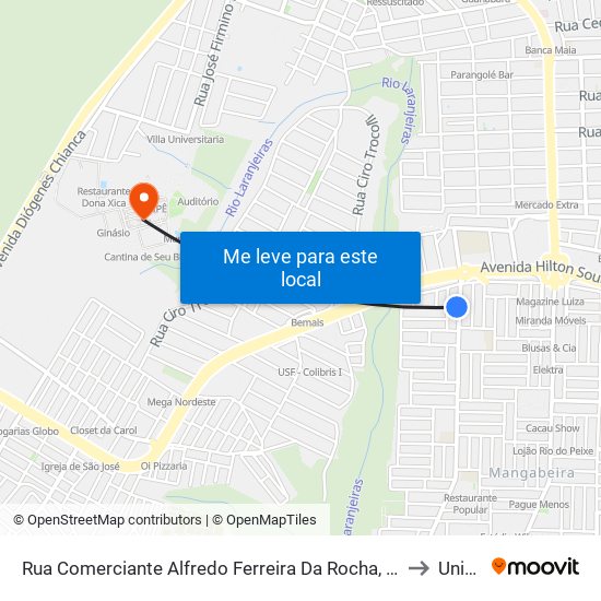 Rua Comerciante Alfredo Ferreira Da Rocha, 118 to Unipê map