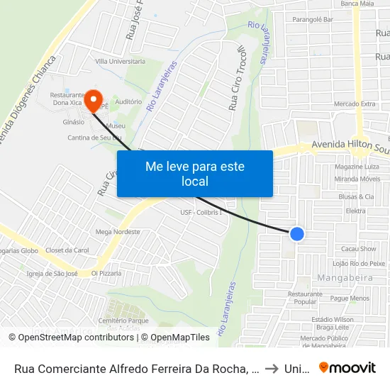 Rua Comerciante Alfredo Ferreira Da Rocha, 521 to Unipê map