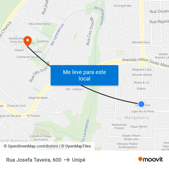 Rua Josefa Taveira, 600 to Unipê map