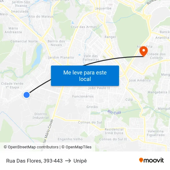Rua Das Flores, 393-443 to Unipê map