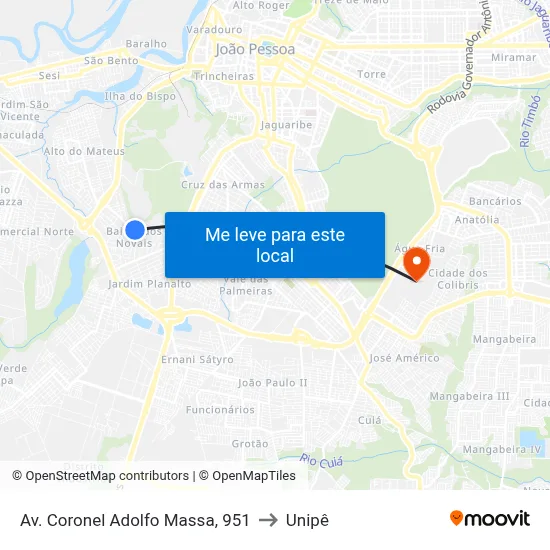 Av. Coronel Adolfo Massa, 951 to Unipê map