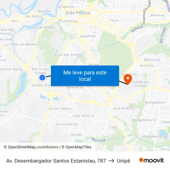 Av. Desembargador Santos Estanislau, 787 to Unipê map