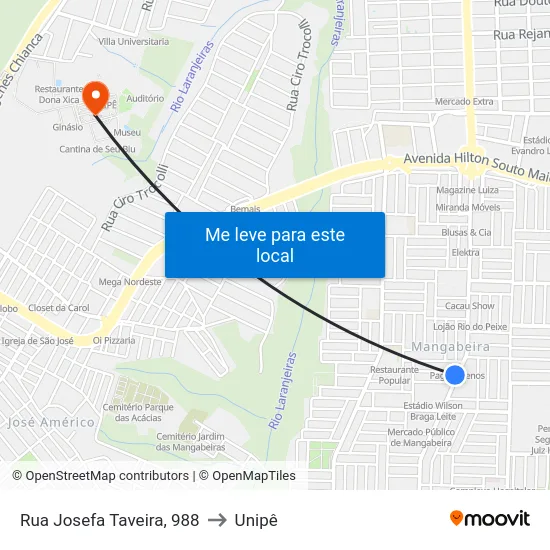 Rua Josefa Taveira, 988 to Unipê map