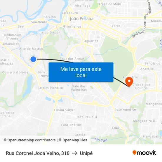 Rua Coronel Joca Velho, 318 to Unipê map