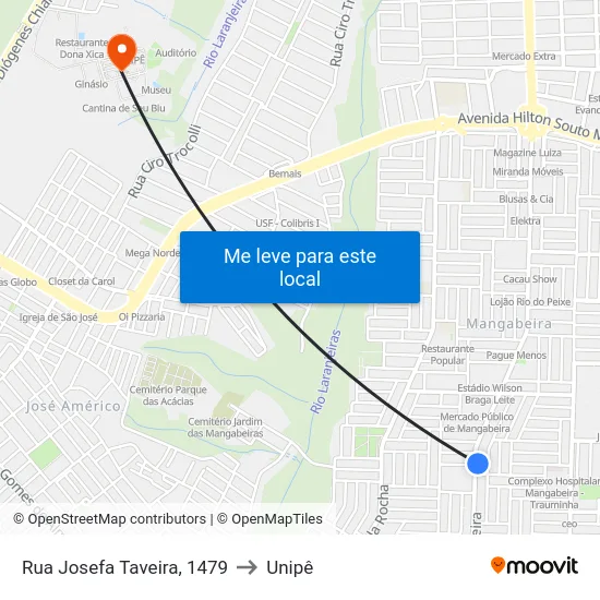 Rua Josefa Taveira, 1479 to Unipê map