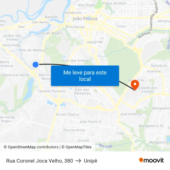 Rua Coronel Joca Velho, 380 to Unipê map