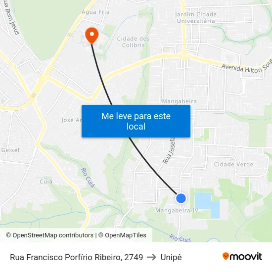 Rua Francisco Porfírio Ribeiro, 2749 to Unipê map