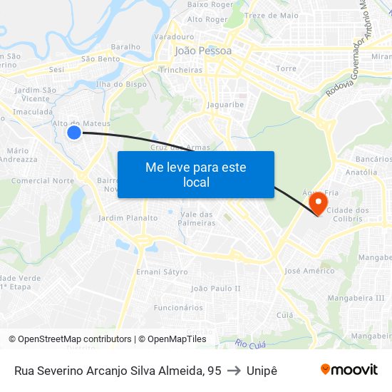 Rua Severino Arcanjo Silva Almeida, 95 to Unipê map