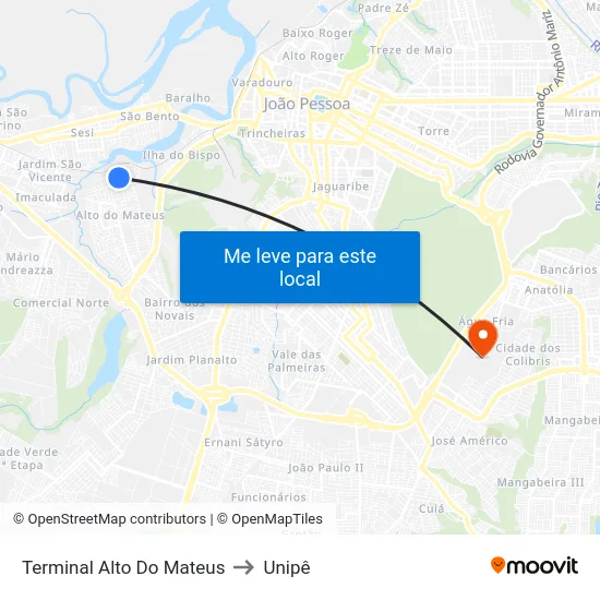 Terminal Alto Do Mateus to Unipê map