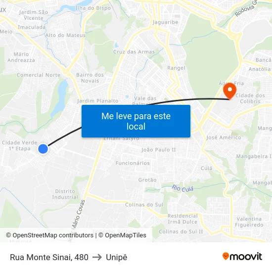 Rua Monte Sinai, 480 to Unipê map