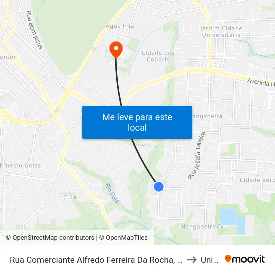 Rua Comerciante Alfredo Ferreira Da Rocha, 2240 to Unipê map