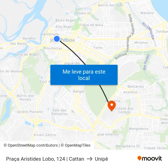 Praça Aristides Lobo, 124 | Cattan to Unipê map