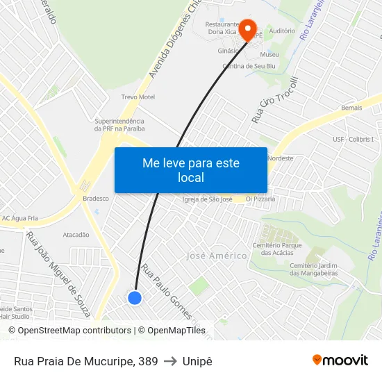 Rua Praia De Mucuripe, 389 to Unipê map