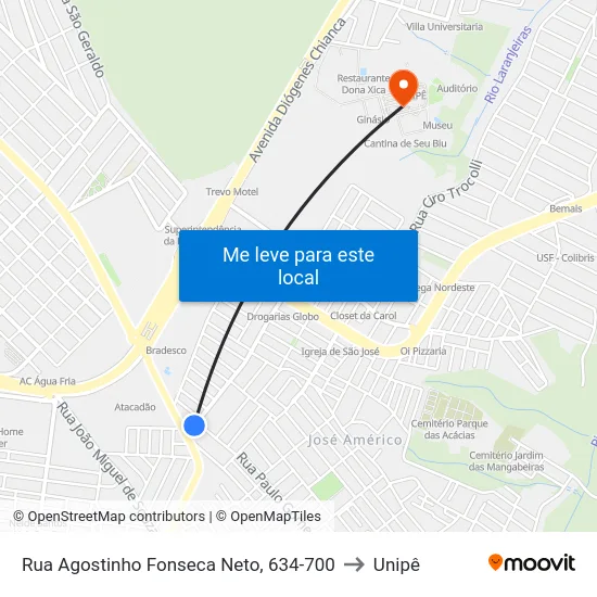 Rua Agostinho Fonseca Neto, 634-700 to Unipê map