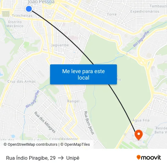 Rua Índio Piragibe, 29 to Unipê map