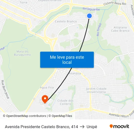 Avenida Presidente Castelo Branco, 414 to Unipê map