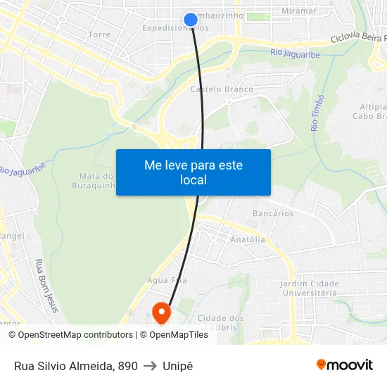 Rua Silvio Almeida, 890 to Unipê map