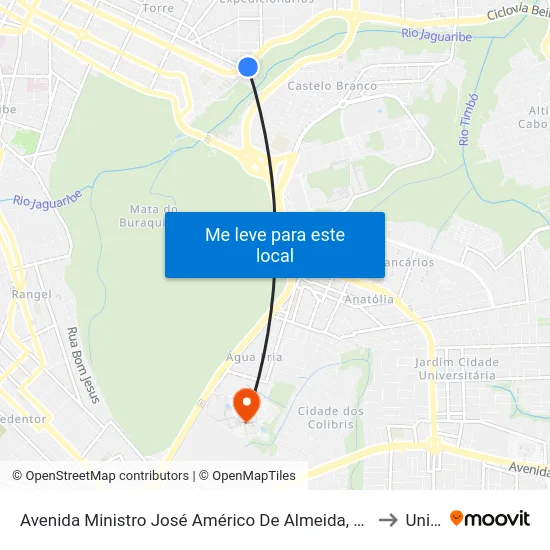 Avenida Ministro José Américo De Almeida, 1742-1820 to Unipê map