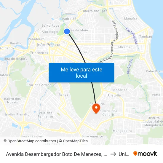 Avenida Desembargador Boto De Menezes, 634 to Unipê map